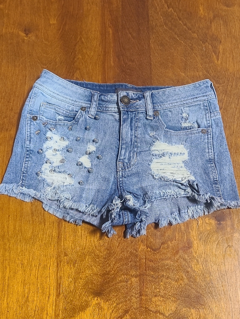 Kendall & Kylie Light Blue Distressed Denim Shorts with Studs